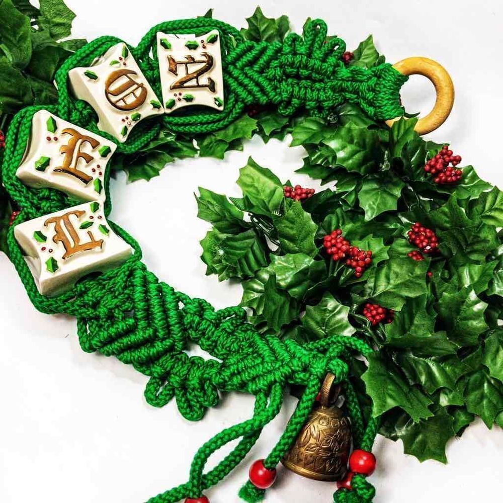 VTG Holiday Noel Porcelain Macrame Bell Door Hanging 1979 O’Henry